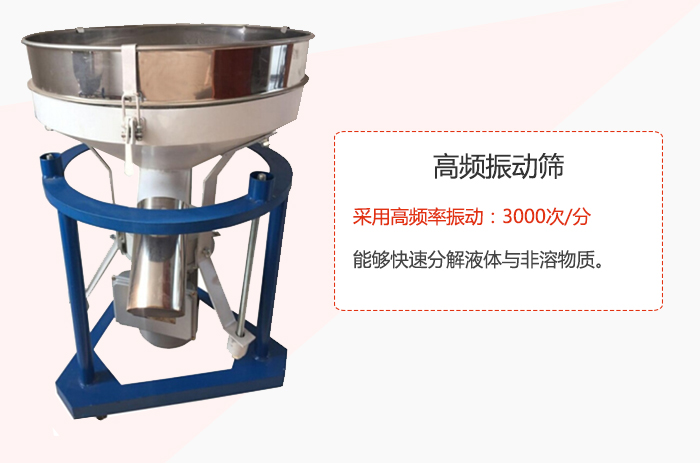 高頻振動(dòng)篩采用高頻率振動(dòng)：3000次/分 ，能夠快速分解液體與非溶物質(zhì)。