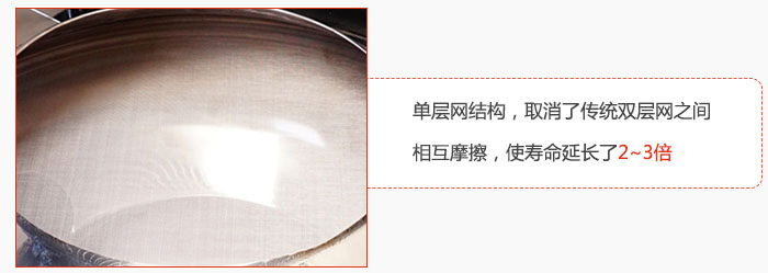 單層網(wǎng)結(jié)構(gòu)，取消了傳統(tǒng)雙層網(wǎng)之間相互摩擦，使壽命延長(zhǎng)了2~3倍